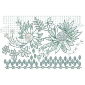 Detailed Floral Lace Embroidery Border with Radiating Petal Flowers and Multi-Pattern Decorative Bands