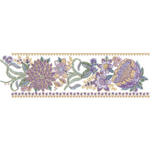 Luxurious Multicolor Floral Lace Border Embroidery with Dense Petal Detailing and Ornamental Beaded Edges