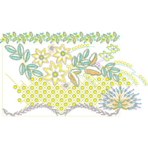 Creative Multi-Section Floral Lace Embroidery Design with Geometric Fill and Decorative Border Elements