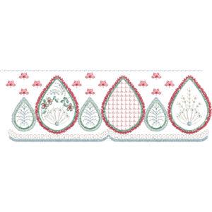 Decorative Paisley Lace Border Embroidery with Floral Fill and Geometric Mesh Detailing