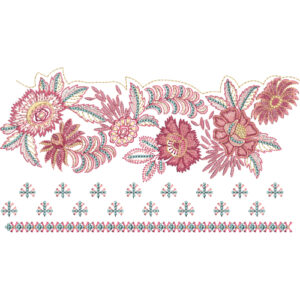 Elegant Floral Lace Border Embroidery with Layered Petal Detailing and Decorative Geometric Accents