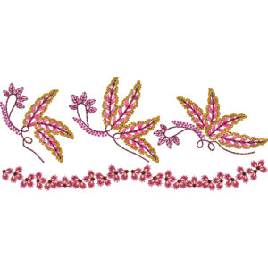 Stylized Leaf Spray Lace Embroidery Border with Decorative Floral Vine and Fine Thread Detailing