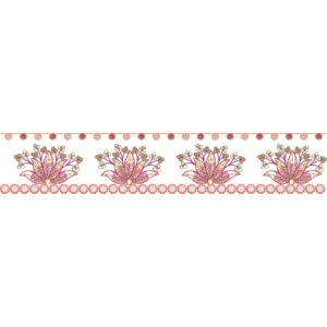 Decorative Floral Motif Lace Border Embroidery with Symmetrical Lotus-Inspired Design and Beaded Edges
