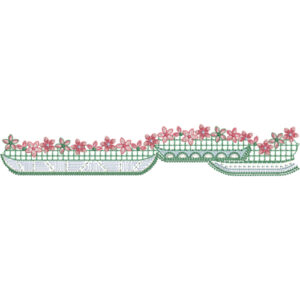 Floral Basket Lace Border Embroidery with Structured Grid Base and Decorative Scalloped Edges