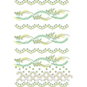 Multi-Layer Decorative Lace Border Embroidery with Floral Vines, Scalloped Edges, and Ornamental Dot Detailing
