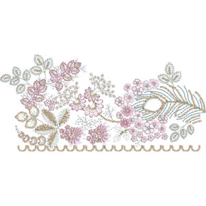 Elegant Floral Lace Border Embroidery with Flowing Botanical Composition and Scalloped Edge Detailing