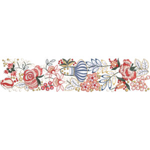 Vintage Floral Lace Border Embroidery with Rose Motifs and Decorative Botanical Detailing