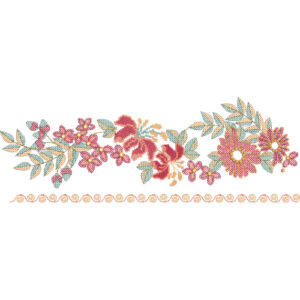 Decorative Floral Lace Border Embroidery with Textured Petal Fill and Elegant Scroll Edge