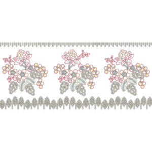 Delicate Floral Lace Border Embroidery with Repeating Blossom Clusters and Ornamental Edge Detailing