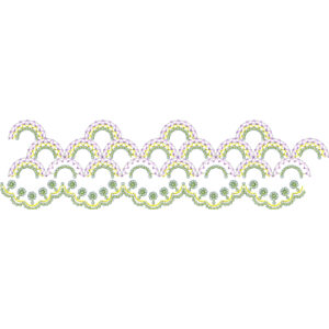 Layered Scalloped Lace Border Embroidery with Geometric Net Detailing and Floral Edge Accents