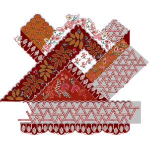 Rich Ornamental Lace Embroidery Design with Layered Panels, Floral Motifs, and Geometric Borders