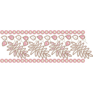 Decorative Lace Border Embroidery with Heart Motifs, Floral Accents, and Radiating Thread Detailing