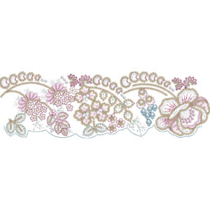 Elegant Floral Lace Border Embroidery with Curved Vine Detailing and Scalloped Edge Finish