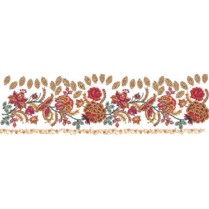 Rich Floral Lace Border Embroidery with Dense Blossom Clusters and Decorative Upper Detailing