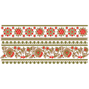 Multi-Layer Floral Lace Border Embroidery with Geometric Star Motifs and Ornamental Bands
