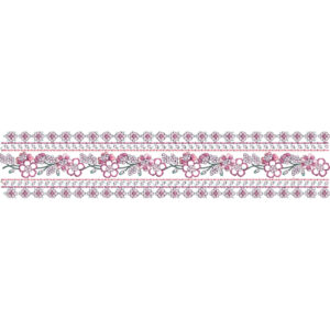 Delicate Floral Lace Border Embroidery with Symmetrical Blossom Motifs and Decorative Linear Bands