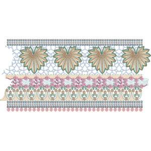 Multi-Layer Lace Border Embroidery with Geometric Net Base and Ornamental Floral Bands