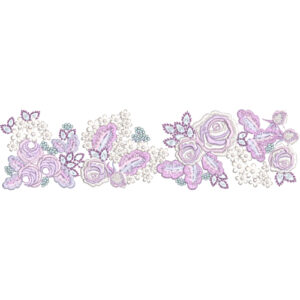 Soft Rose Floral Lace Border Embroidery with Delicate Blossom Clusters and Fine Detailing