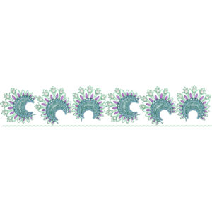 Paisley Floral Lace Border Embroidery with Layered Petal Detailing and Decorative Base Line