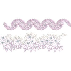 Scalloped Lace Border Embroidery with Decorative Wave Pattern and Floral Vine Detailing