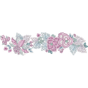 Elegant Floral Lace Border Embroidery with Layered Blossoms and Fine Botanical Detailing