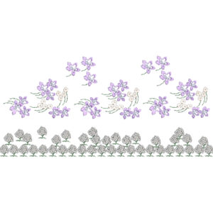 Delicate Floral Lace Border Embroidery with Scattered Blossom Motifs and Detailed Lower Floral Band