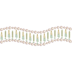 Wavy Floral Lace Border Embroidery with Vertical Leaf Motifs and Decorative Loop Edges