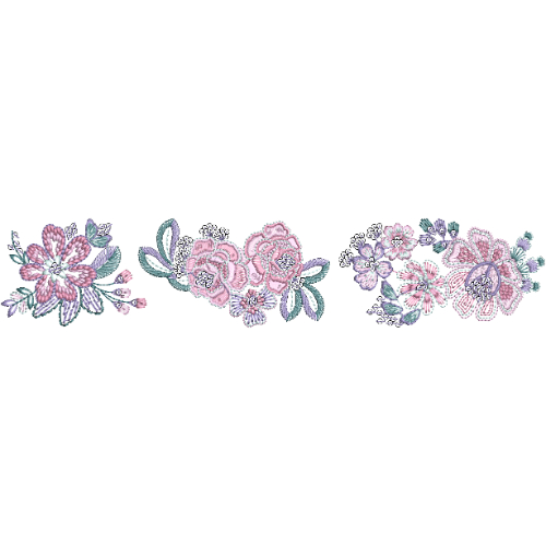Elegant Floral Embroidery Motif Set with Layered Blossoms and Leaf Detailing