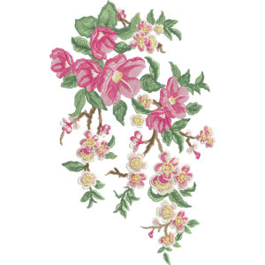 Elegant Floral Branch Embroidery Design with Blooming Roses and Delicate Blossom Accents