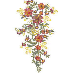 Elegant Cascading Floral Embroidery Design with Vibrant Blossoms and Flowing Vine Details