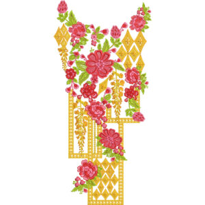 Floral Neckline Embroidery Design with Geometric Diamond Panels and Cascading Blossom Arrangement