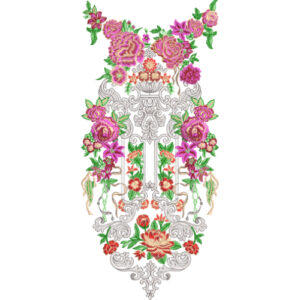 Royal Floral Neckline Embroidery Design with Ornamental Base and Layered Rose Arrangement