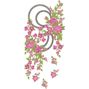 Modern Floral Neckline Embroidery Design with Circular Loop Motifs and Cascading Rose Vines