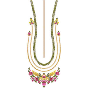 Minimalist U-Neck Embroidery Design with Leafy Borders and Decorative Floral Motif