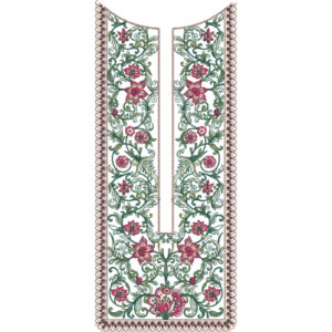 Elegant Panel Neckline Embroidery Design with Floral Vine Fill and Decorative Border Detailing
