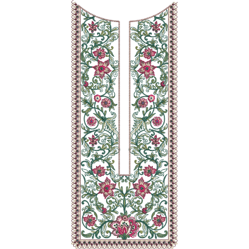 Elegant Panel Neckline Embroidery Design with Floral Vine Fill and Decorative Border Detailing