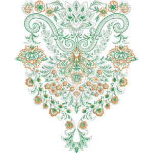 Intricate Floral Neckline Embroidery Design with Fine Line Detailing and Symmetrical Ornamental Layout