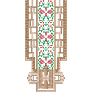 Symmetrical Floral Neck Embroidery Design with Structured Geometric Frame and Ornamental Hem Detail