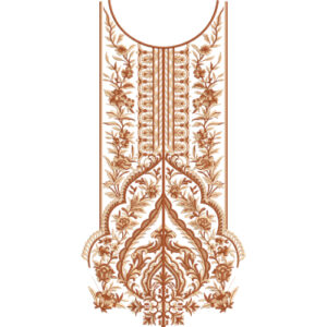 Elegant Monotone Floral Neck Embroidery Design with Symmetrical Vine and Ornamental Motifs