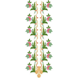 Vertical Floral Neck Embroidery Design with Repeating Vine Motifs and Decorative Central Wave Pattern