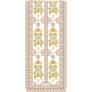 Symmetrical Floral Neck Embroidery Design with Double Panel Layout and Decorative Border Detailing