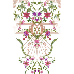 Ornamental Floral Neck Embroidery Design with Layered Geometric Frame and Radiating Motif Details