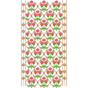Repeating Floral Neck Embroidery Design with Diamond Lattice Arrangement and Decorative Side Borders