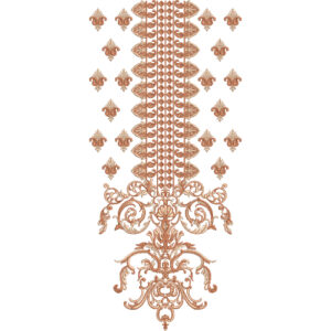 Classic Ornamental Neck Embroidery Design with Repeating Motif Panel and Elegant Scrollwork Base