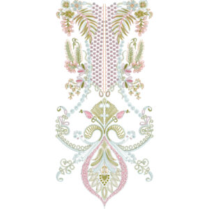 Pastel Floral Neck Embroidery Design with Beaded Center Panel and Ornamental Drop Motif