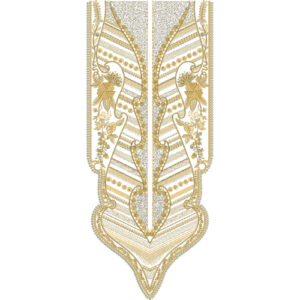 Luxury Monotone Neck Embroidery Design with Radiating Linear Panels and Ornamental Symmetry