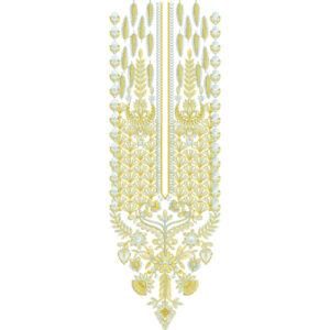 Elegant Neck Embroidery Design with Beaded Borders, Layered Fan Motifs, and Central Slit Panel