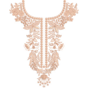 Classic Floral Neck Embroidery Design with Central Slit Panel and Dense Botanical Arrangement