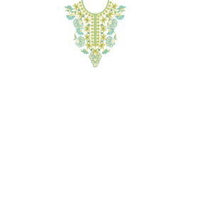 Delicate Floral Neck Embroidery Design with Fine Vine Detailing and Compact Symmetrical Layout