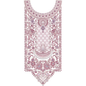 Vintage Floral Neck Embroidery Design with Dense Ornamental Detailing and Central Panel Layout